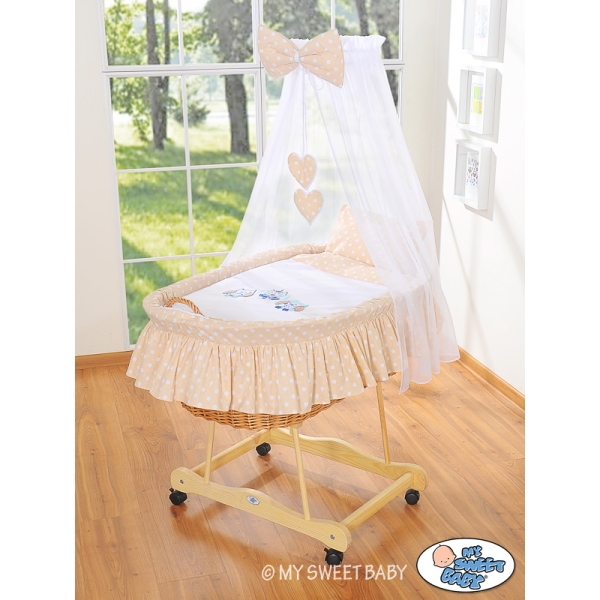 Couffin à Roulettes / Berceau à Baldaquin  Beige Hiboux