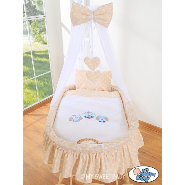 Couffin à Roulettes / Berceau à Baldaquin  Beige Hiboux