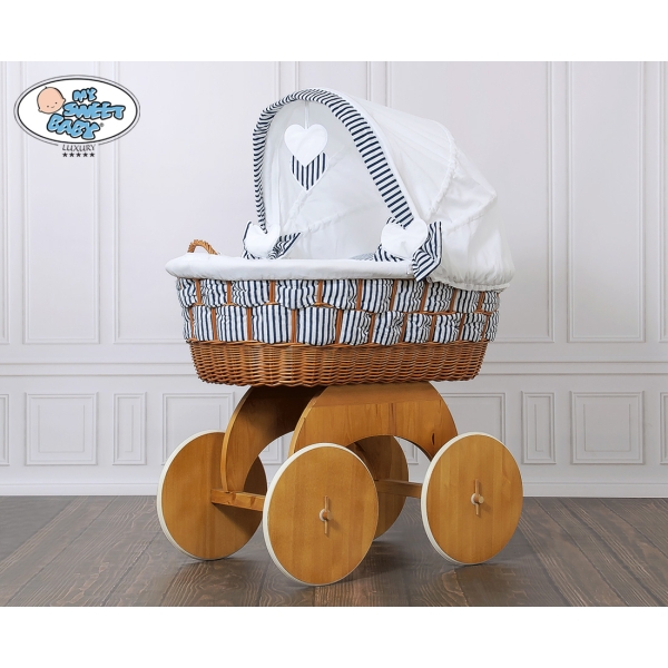 Couffin Sur Roues en Osier Naturel avec Canopy Marina Cœurs