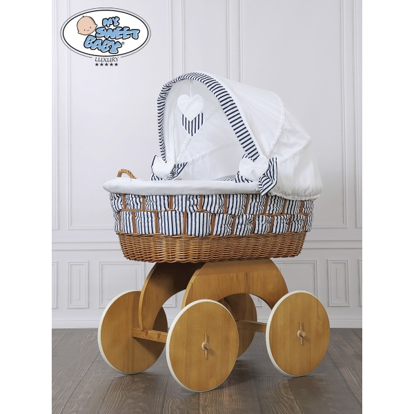 Couffin Sur Roues en Osier Naturel avec Canopy Marina Cœurs