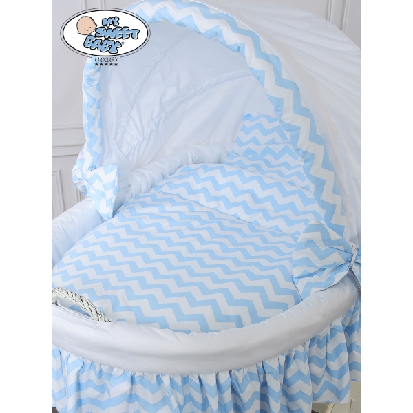 Couffin sur Roues en Osier Blanc Zigzag Blanc Bleu Hannah