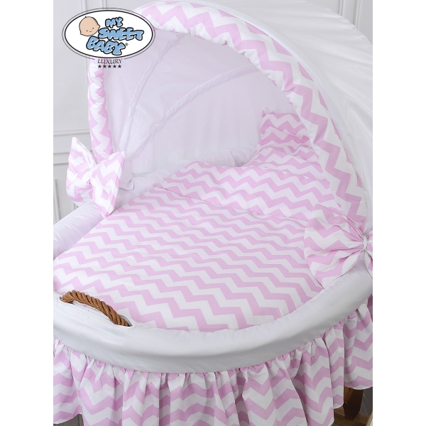 Couffin sur Roues en Osier Naturel Zigzag Rose Hannah
