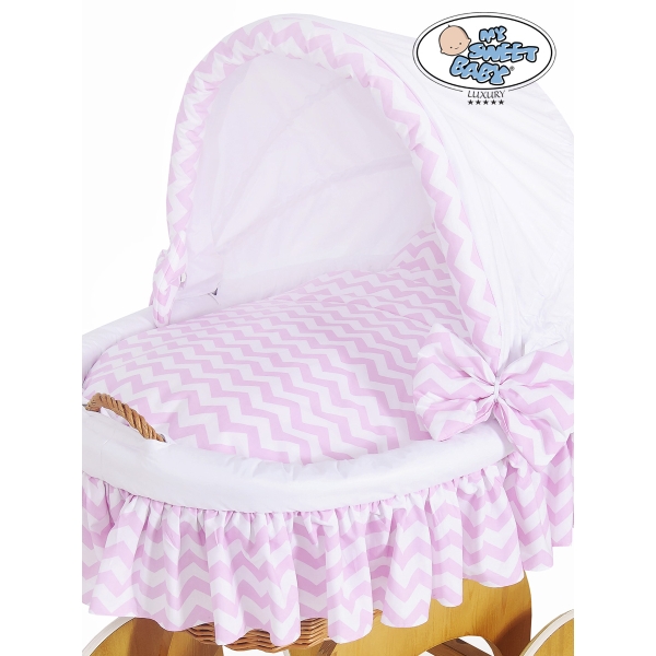 Couffin sur Roues en Osier Naturel Zigzag Rose Hannah