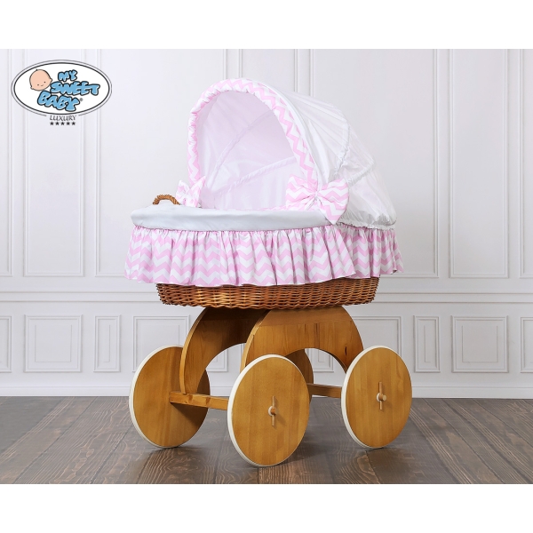 Couffin sur Roues en Osier Naturel Zigzag Rose Hannah