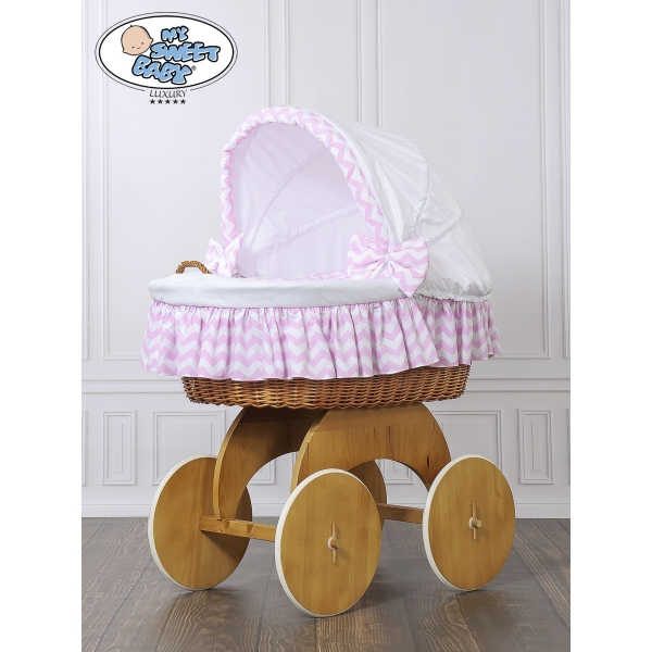 Couffin sur Roues en Osier Naturel Zigzag Rose Hannah