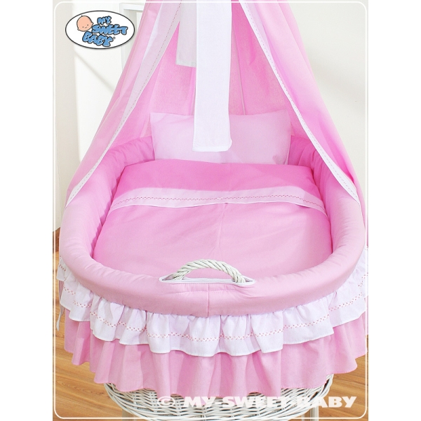 Couffin Sur Roulette / Berceau à Baldaquin en Osier Rose Bellamy