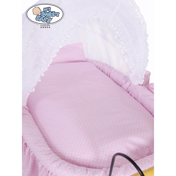 Couffin Berceau Bébé Vintage  Rose Blanc