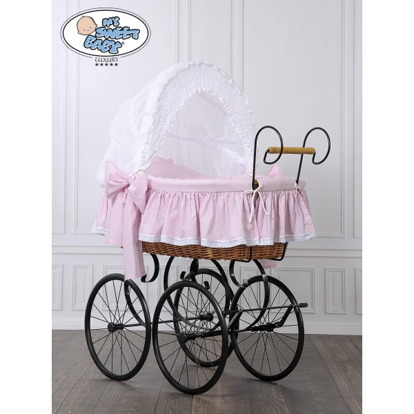 Couffin Berceau Bébé Vintage  Rose Blanc