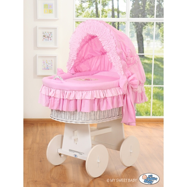 Couffins en Osier avec Capote  Rose Papillon