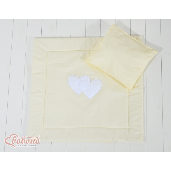 Coussin et Couverture pour Landau Bébé Crème Cœurs