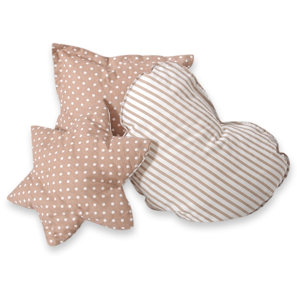 Ensemble de Coussin 3 pcs Brun Beige à Pois Rayures