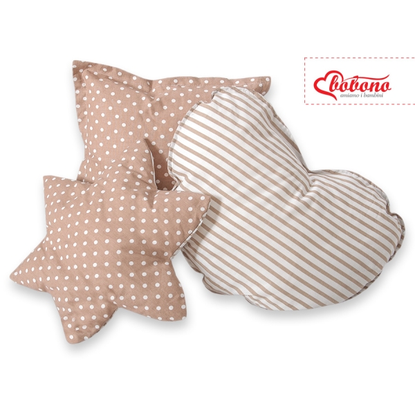 Ensemble de Coussin 3 pcs Brun Beige à Pois Rayures