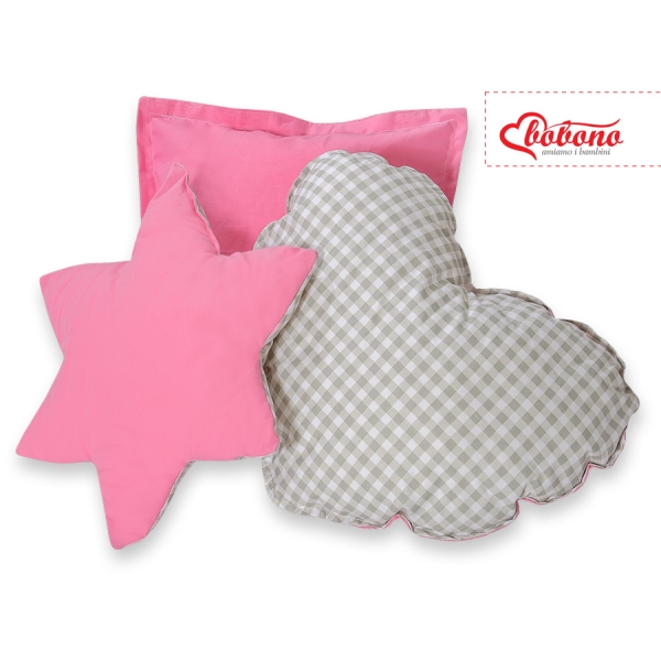 Ensemble de Coussin 3 pcs Rose Gris à Carreaux