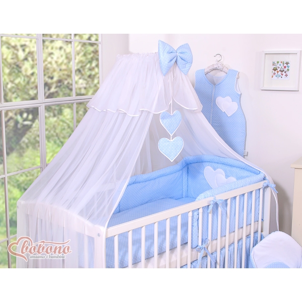 Ensemble de Linge de Lit 5 pcs avec Moustiquaire Bleu à Pois Cœurs
