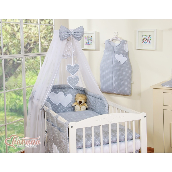 Ensemble de Linge de Lit 5 pcs avec Moustiquaire Gris à Pois Cœurs