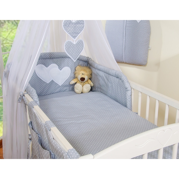 Ensemble de Linge de Lit 5 pcs avec Moustiquaire Gris à Pois Cœurs