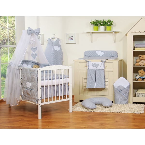 Ensemble de Linge de Lit 5 pcs avec Moustiquaire Gris à Pois Cœurs