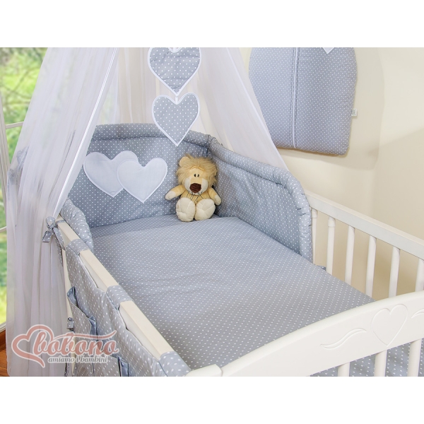 Ensemble de Linge de Lit 5 pcs avec Moustiquaire Gris à Pois Cœurs
