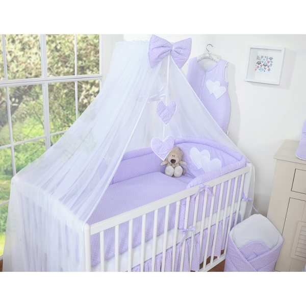 Ensemble de Linge de Lit 5 pcs avec Moustiquaire Lila à Pois Cœurs