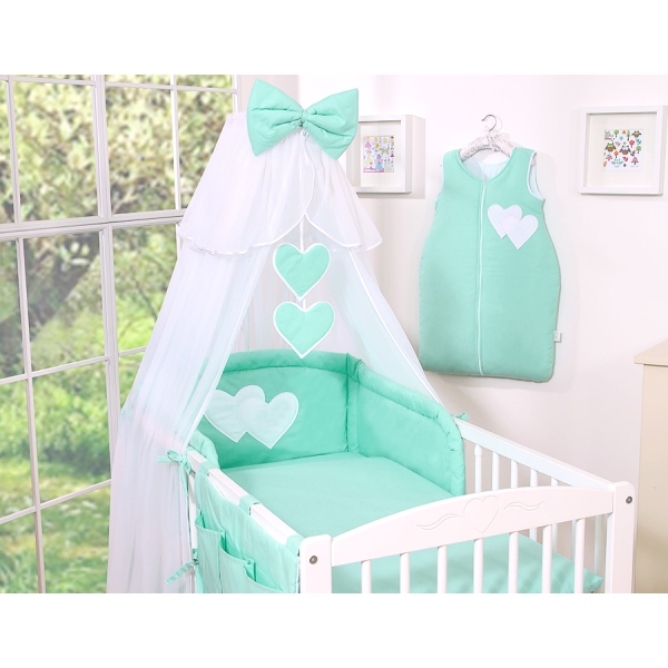 Ensemble de Linge de Lit 5 pcs avec Moustiquaire Menthe Cœurs