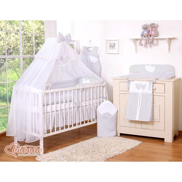 Ensemble de Linge de Lit 5 pcs avec Moustiquaire Noir à Pois Cœurs