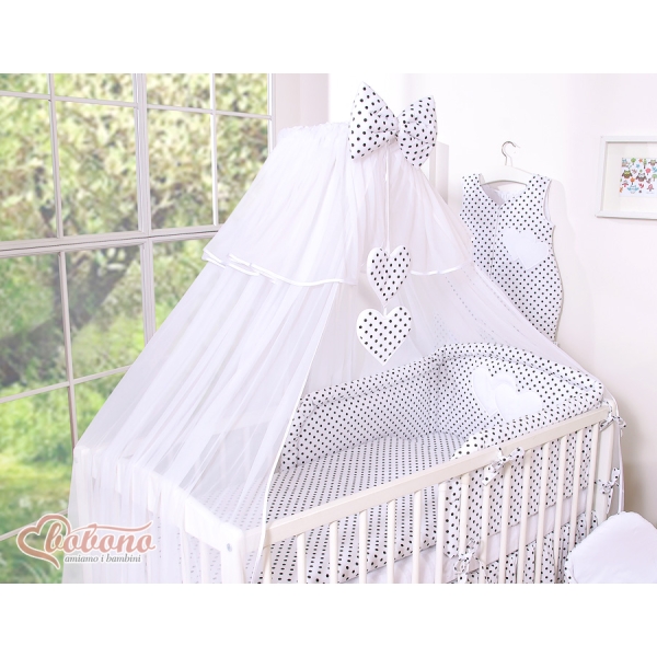 Ensemble de Linge de Lit 5 pcs avec Moustiquaire Noir à Pois Cœurs