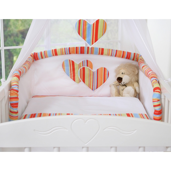 Ensemble de Linge de Lit 5 pcs avec Moustiquaire Orange Rayures Cœurs