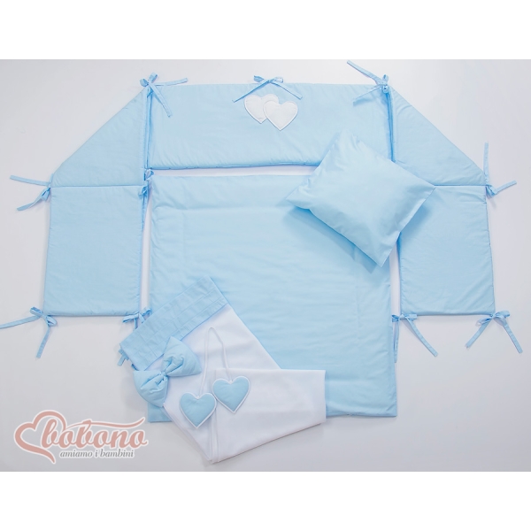 Ensemble de Linge de Lit 6 pcs pour Lit de Cododo Bleu Cœurs