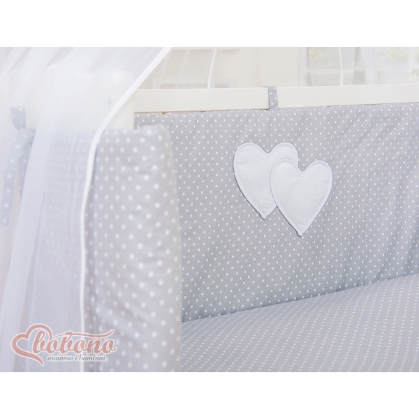 Ensemble de Linge de Lit 6 pcs pour Lit de Cododo Gris à Pois Cœurs