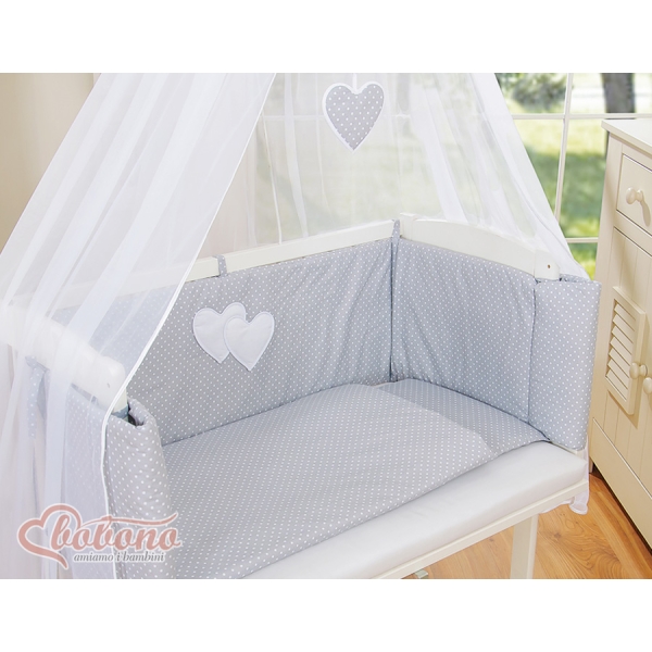 Ensemble de Linge de Lit 6 pcs pour Lit de Cododo Gris à Pois Cœurs