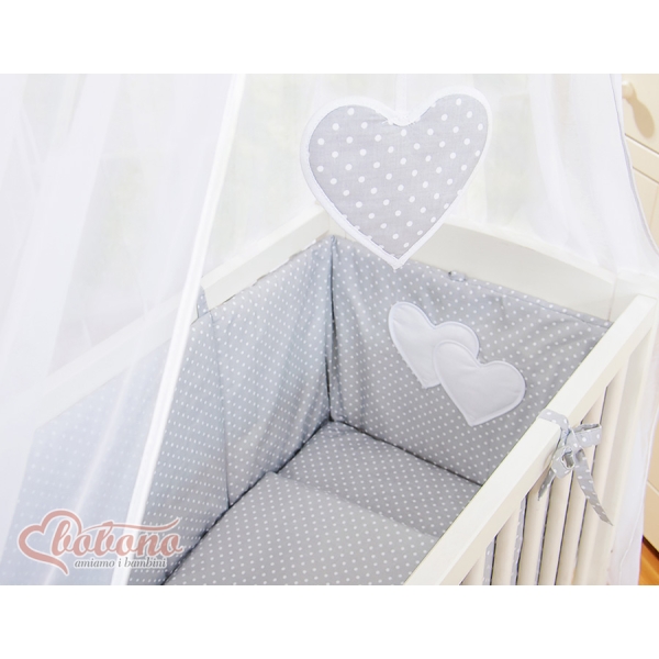 Ensemble de Linge de Lit 6 pcs pour Lit de Cododo Gris à Pois Cœurs