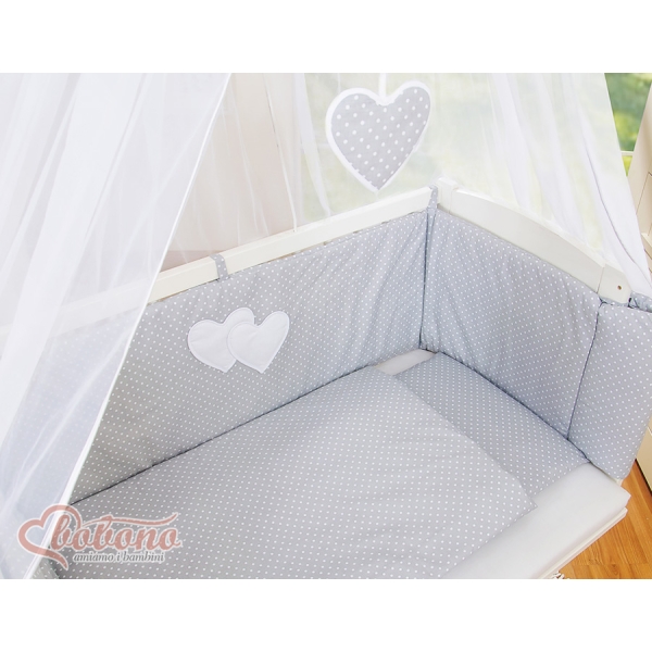 Ensemble de Linge de Lit 6 pcs pour Lit de Cododo Gris à Pois Cœurs