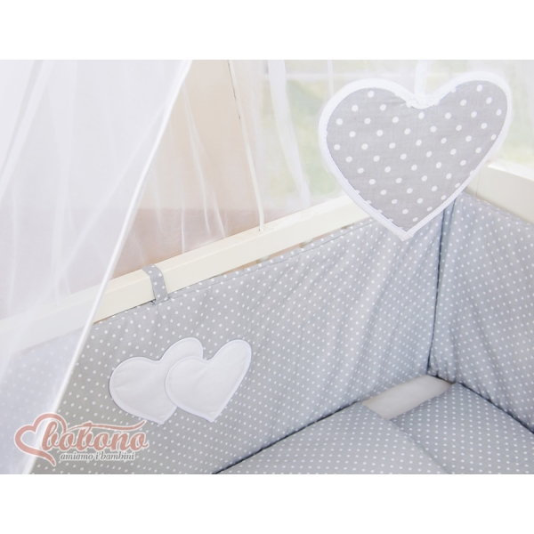 Ensemble de Linge de Lit 6 pcs pour Lit de Cododo Gris à Pois Cœurs
