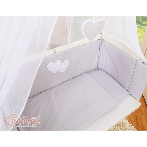 Ensemble de Linge de Lit 6 pcs pour Lit de Cododo Gris Cœurs
