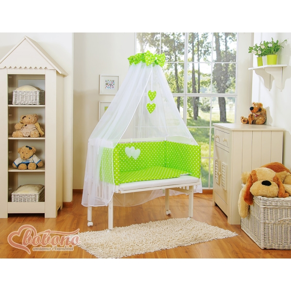 Ensemble de Linge de Lit 6 pcs pour Lit de Cododo Vert à Pois Cœurs
