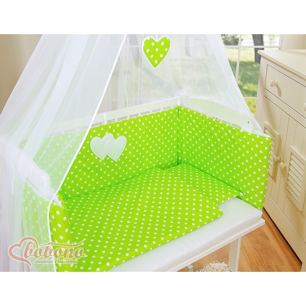 Ensemble de Linge de Lit 6 pcs pour Lit de Cododo Vert à Pois Cœurs