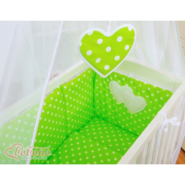 Ensemble de Linge de Lit 6 pcs pour Lit de Cododo Vert à Pois Cœurs