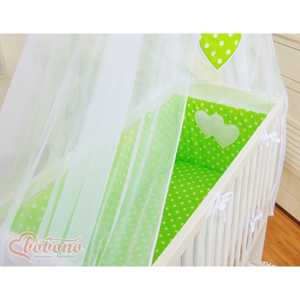 Ensemble de Linge de Lit 6 pcs pour Lit de Cododo Vert à Pois Cœurs