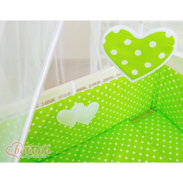 Ensemble de Linge de Lit 6 pcs pour Lit de Cododo Vert à Pois Cœurs