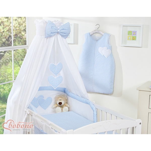 Ensemble de Linge de Lit Bébé 11 pcs Ciel Bleu à Carreaux Cœurs
