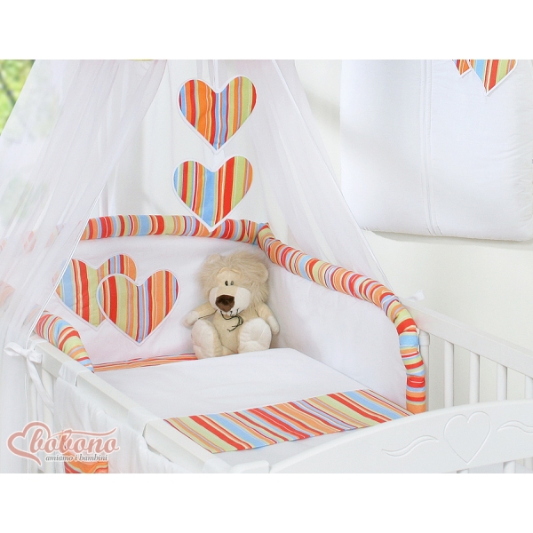 Ensemble de Linge de Lit Bébé 11 pcs Ciel Orange Rayures Cœurs