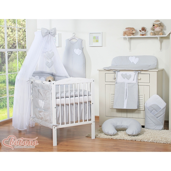 Ensemble de Linge de Lit Bébé  11 pcs  Moustiquaire Gris Cœurs