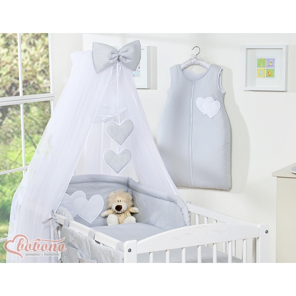 Ensemble de Linge de Lit Bébé  11 pcs  Moustiquaire Gris Cœurs