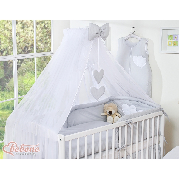 Ensemble de Linge de Lit Bébé  11 pcs  Moustiquaire Gris Cœurs