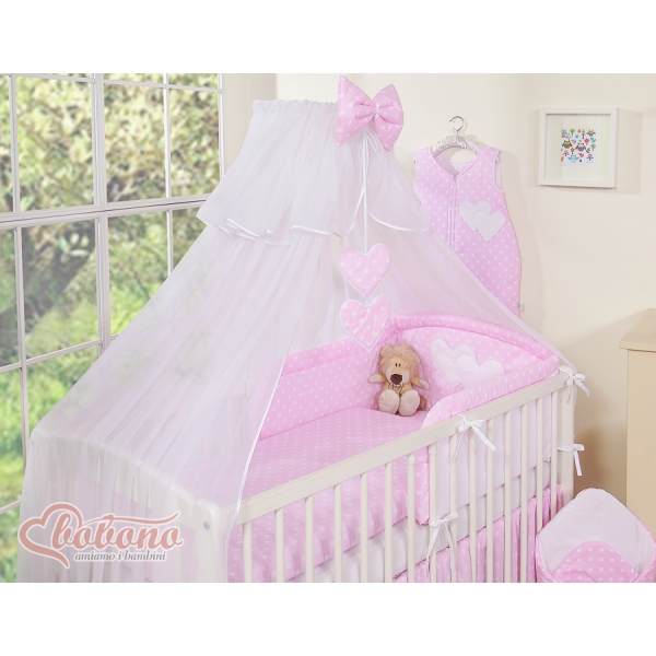 Ensemble de Linge de Lit Bébé 11 pcs  Moustiquaire Rose à Pois Cœurs