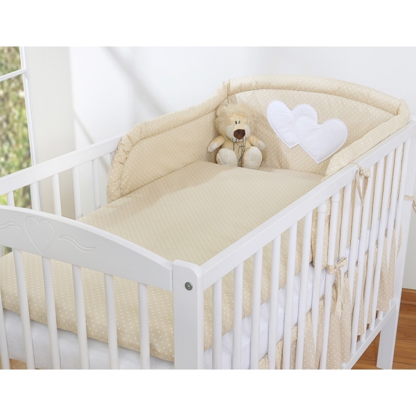 Ensemble de Linge de Lit de Lit pour Bébé 2 pcs Beige à Pois Cœurs