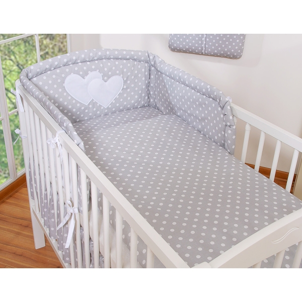 Ensemble de Linge de Lit de Lit pour Bébé 2 pcs Gris à Pois Cœurs