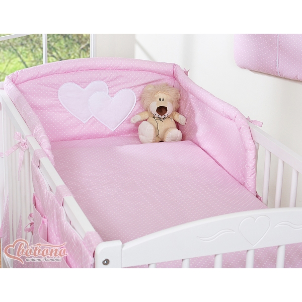 Ensemble de Linge de Lit de Lit pour Bébé 2 pcs Rose à Pois Cœurs