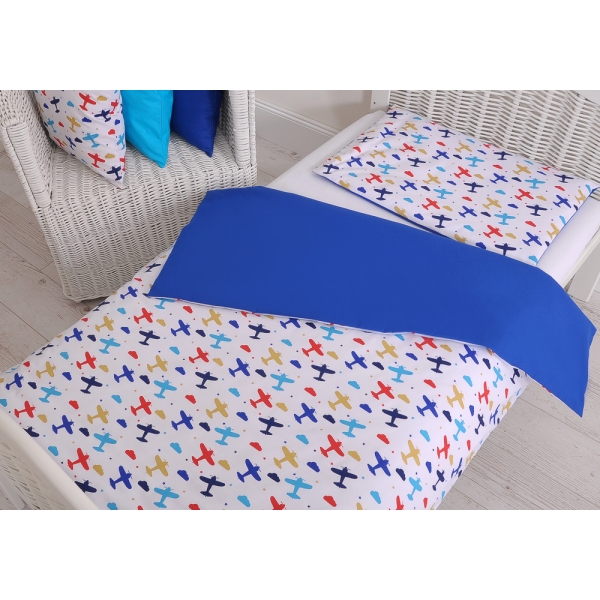 Ensemble de Linge de Lit Enfant 2 pcs 140x200 cm JUNIOR Bleu Foncé Avions