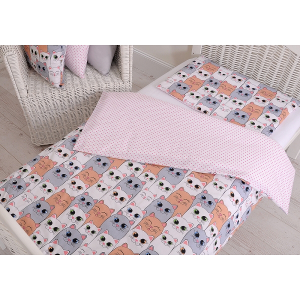 Ensemble de Linge de Lit Enfant 2 pcs 140x200 cm JUNIOR Rose Gris Chats
